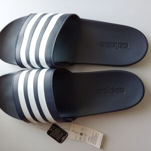 Adidas Black and White Striped Slides